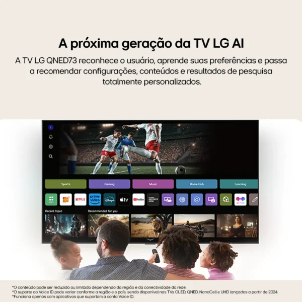 Smart TV 4K 75" LG QNED73 Portal de Games Processador AI α7 Ger8 4K Super Upscaling